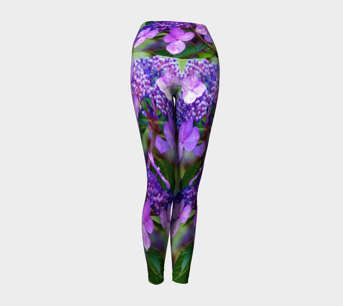 Artsy Yoga Leggings, Purple Twist and Shout Hydrangea Flower