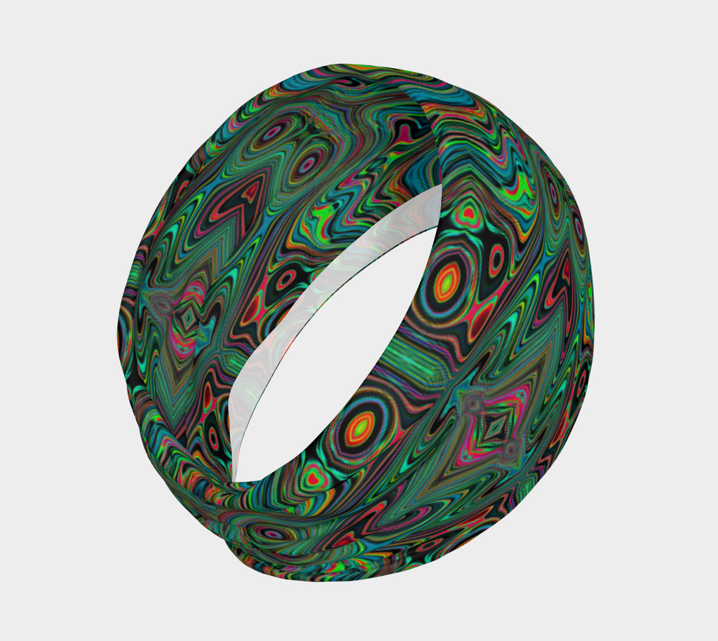 Headband, Trippy Retro Black and Lime Green Abstract Pattern