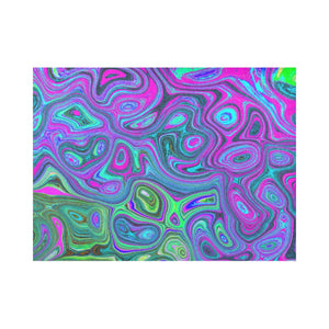 Cloth Placemats Set, Marbled Magenta and Lime Green Groovy Abstract Art