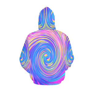 Hoodies for Women, Cool Abstract Pink Blue and Yellow Twirl