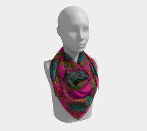 Square Scarves for Women, Trippy Turquoise Abstract Retro Liquid Swirl Pattern