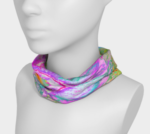 Wide Fabric Headband, Psychedelic Hot Pink and Ultra-Violet Hibiscus, Face Covering