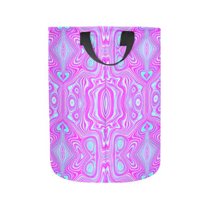 Fabric Laundry Basket with Handles, Trippy Hot Pink and Aqua Blue Abstract Pattern