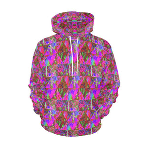 Hoodies for Women, Trippy Garden Quilt Painting with Lime Green Hydrangea