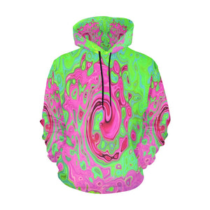 Hoodies for Men, Groovy Abstract Green and Red Lava Liquid Swirl