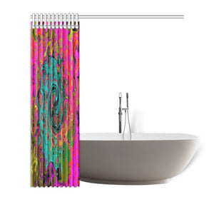 Shower Curtains, Trippy Turquoise Abstract Retro Liquid Swirl - 72 x 72