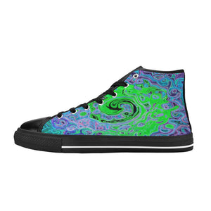 High Top Sneakers for Women - Lime Green Groovy Abstract Retro Liquid Swirl