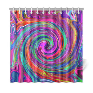 Shower Curtains, Groovy Abstract Retro Magenta Dark Rainbow Swirl - 72 x 72