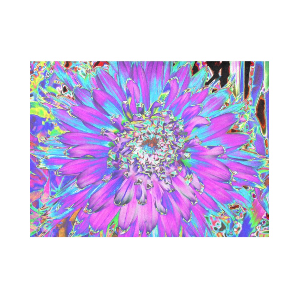 Cloth Placemats Set, Trippy Abstract Aqua, Lime Green and Purple Dahlia