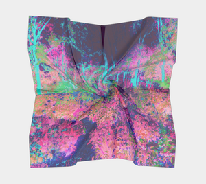 Square Scarves for Women, Impressionistic Purple and Hot Pink Garden Landscape
