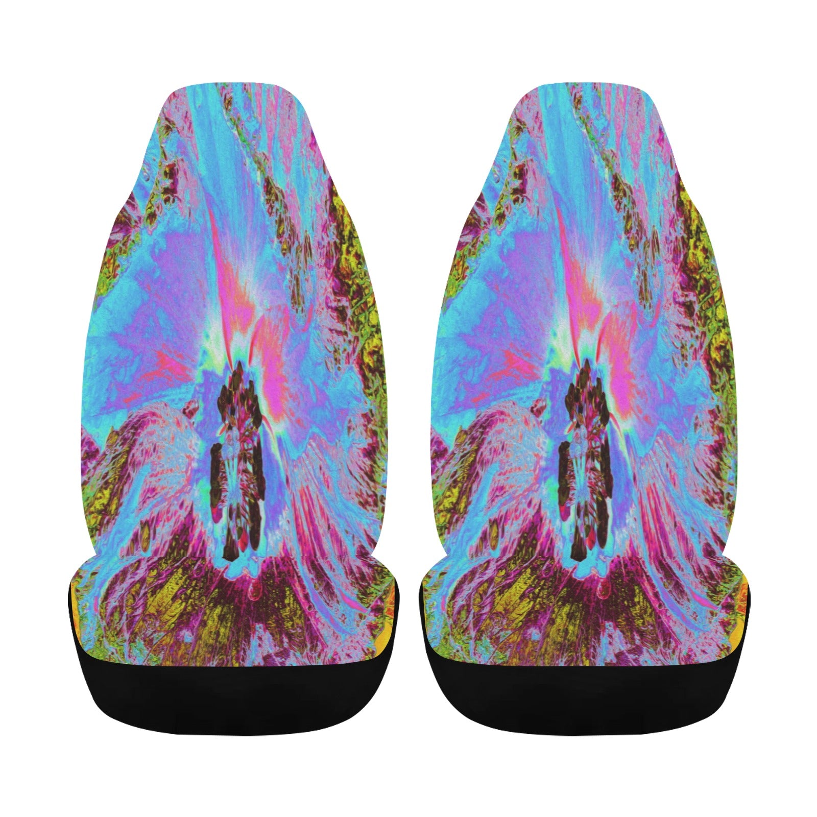 Car Seat Covers, Psychedelic Cornflower Blue and Magenta Hibiscus