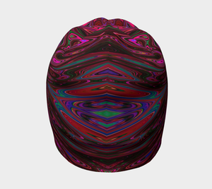 Beanie Hats, Trippy Hot Pink, Red and Blue Abstract Butterfly