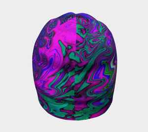 Beanie Hats, Groovy Abstract Retro Magenta and Purple Swirl