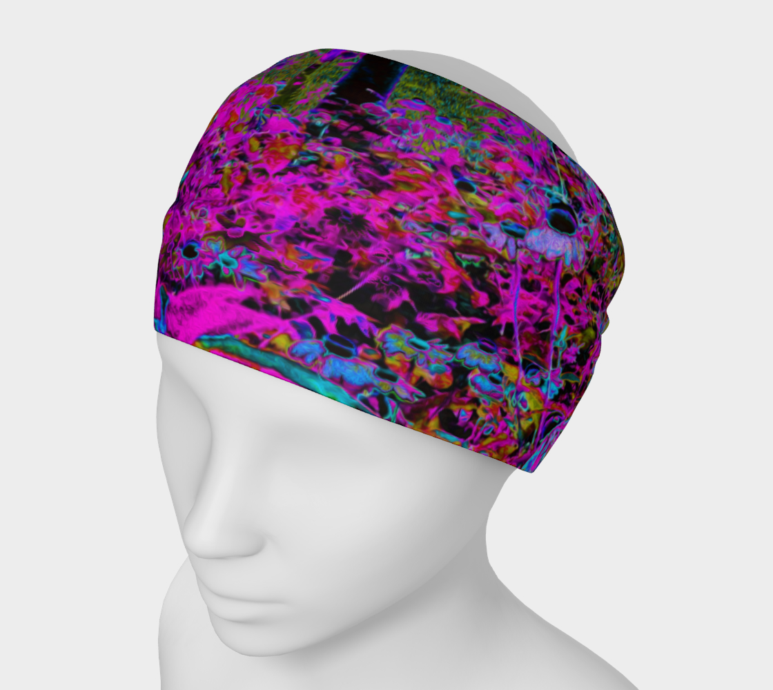 Wide Fabric Headband, Psychedelic Hot Pink and Black Garden Sunrise, Face Covering
