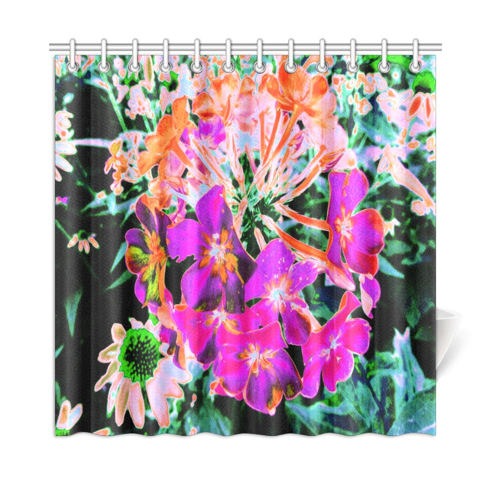 Shower Curtains, Blooming Abstract Magenta and Orange Flower