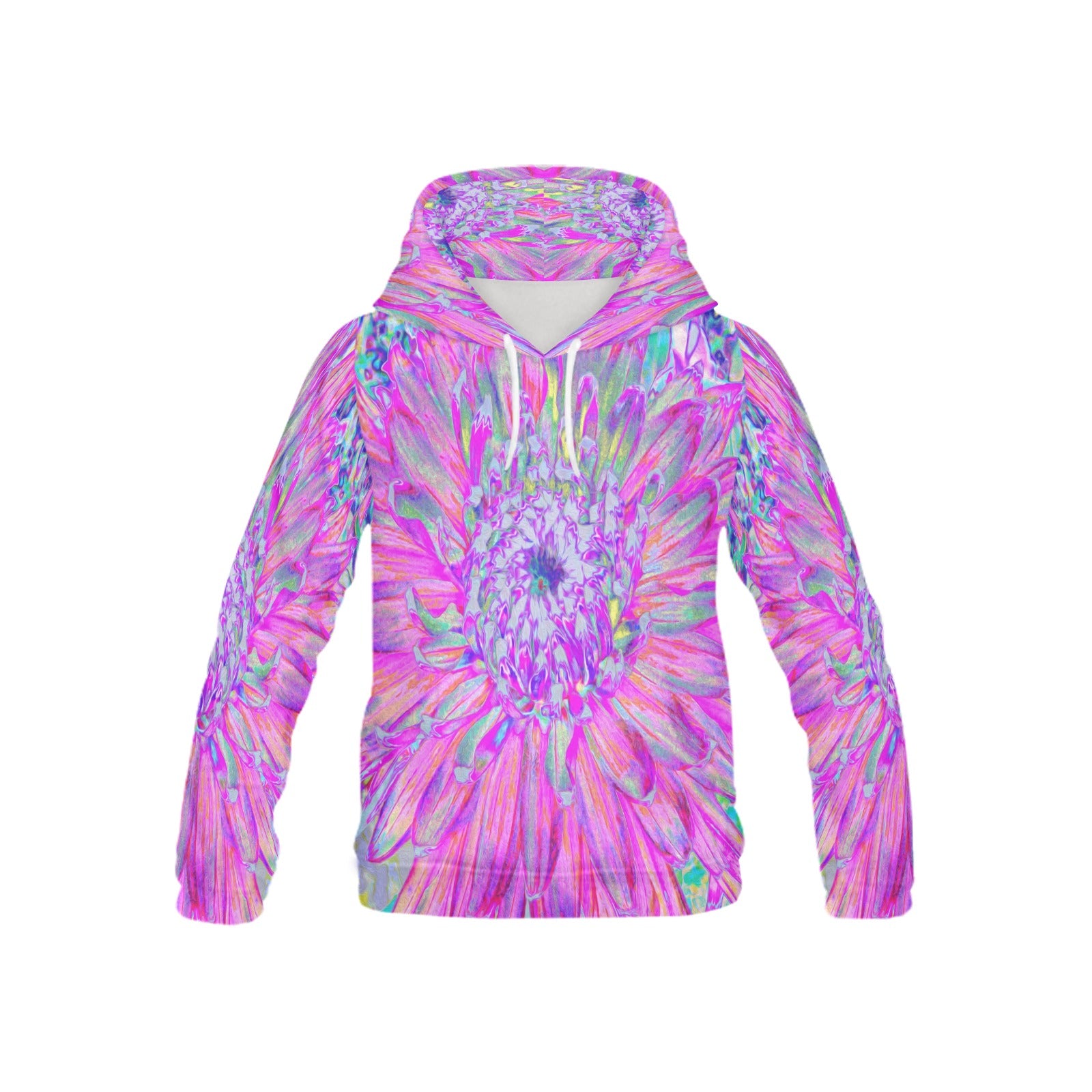 Hoodies for Kids, Cool Pink Blue and Purple Artsy Dahlia Bloom