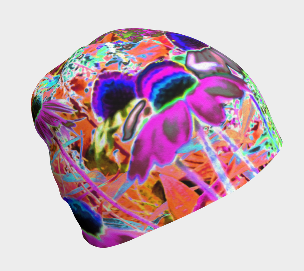 Beanie Hats, Psychedelic Hot Pink and Lime Green Garden Flowers