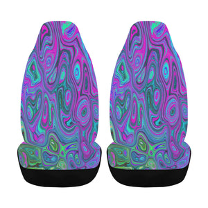 Car Seat Covers, Marbled Magenta and Lime Green Groovy Abstract Art