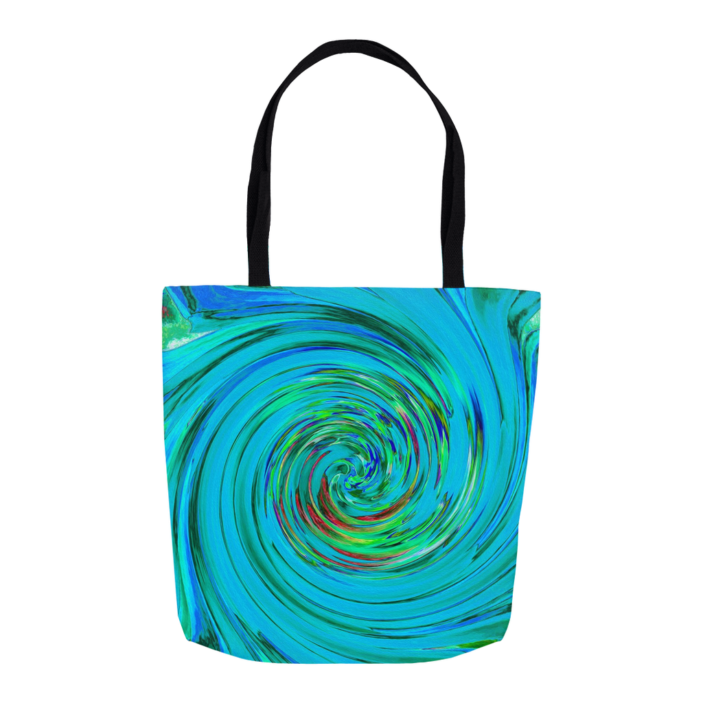 Tote Bags, Dramatic Blue and Chartreuse Abstract Retro Twirl