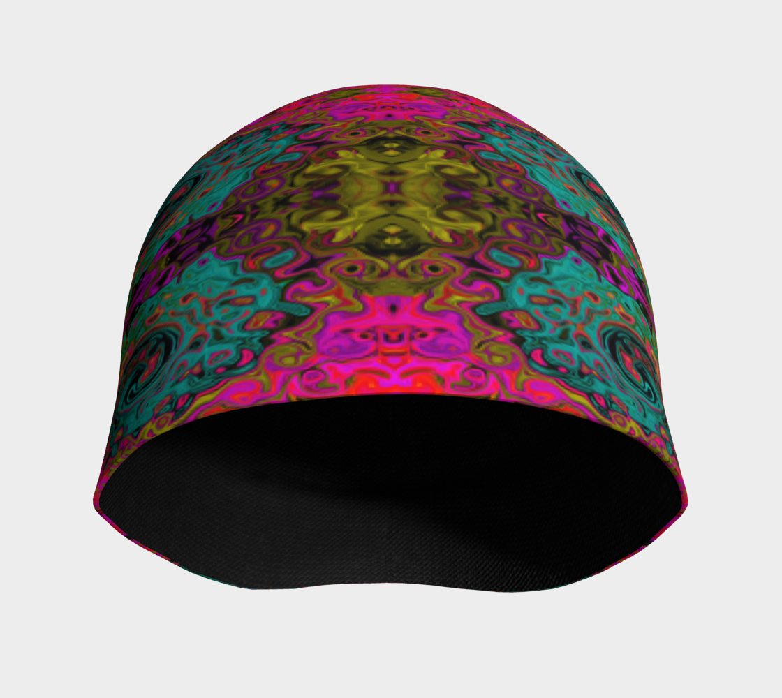 Beanie Hats, Trippy Turquoise Abstract Retro Liquid Swirl Pattern