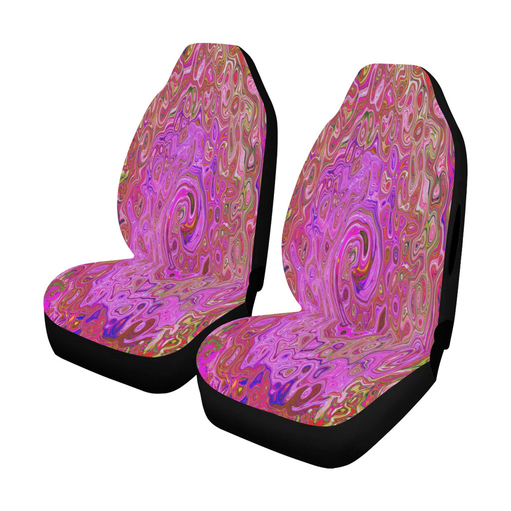 Car Seat Covers, Hot Pink Marbled Colors Abstract Retro Swirl