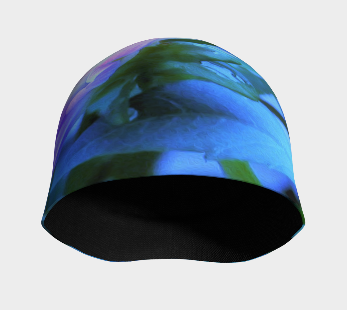 Beanie Hat, White and Purple Dahlia Profile on Blue