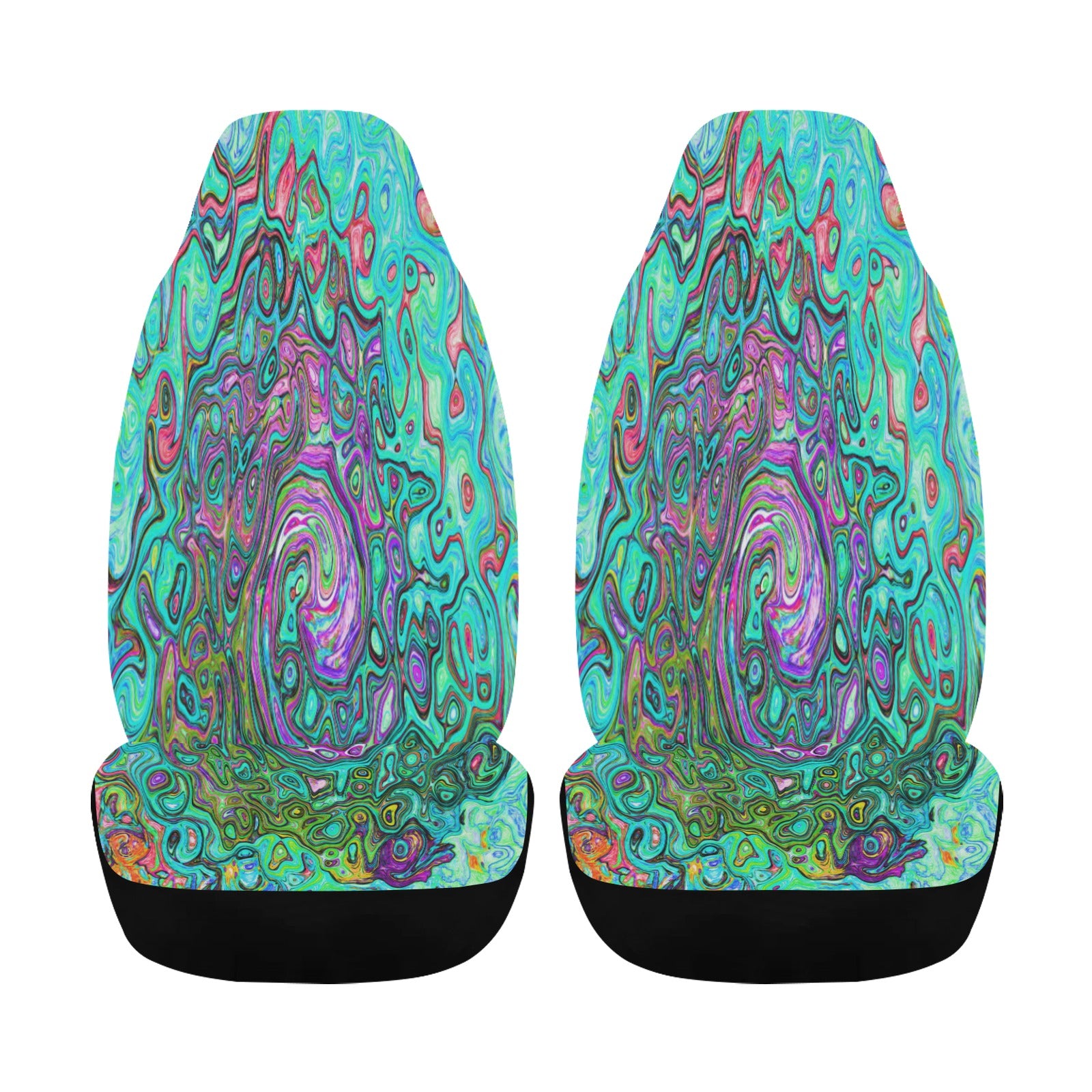 Car Seat Covers, Aquamarine Groovy Abstract Retro Liquid Swirl