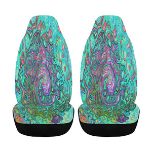 Car Seat Covers, Aquamarine Groovy Abstract Retro Liquid Swirl