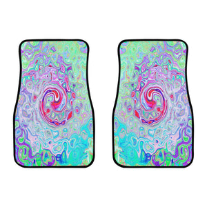 Car Floor Mats, Groovy Abstract Retro Pink and Green Swirl - Front Set of Two