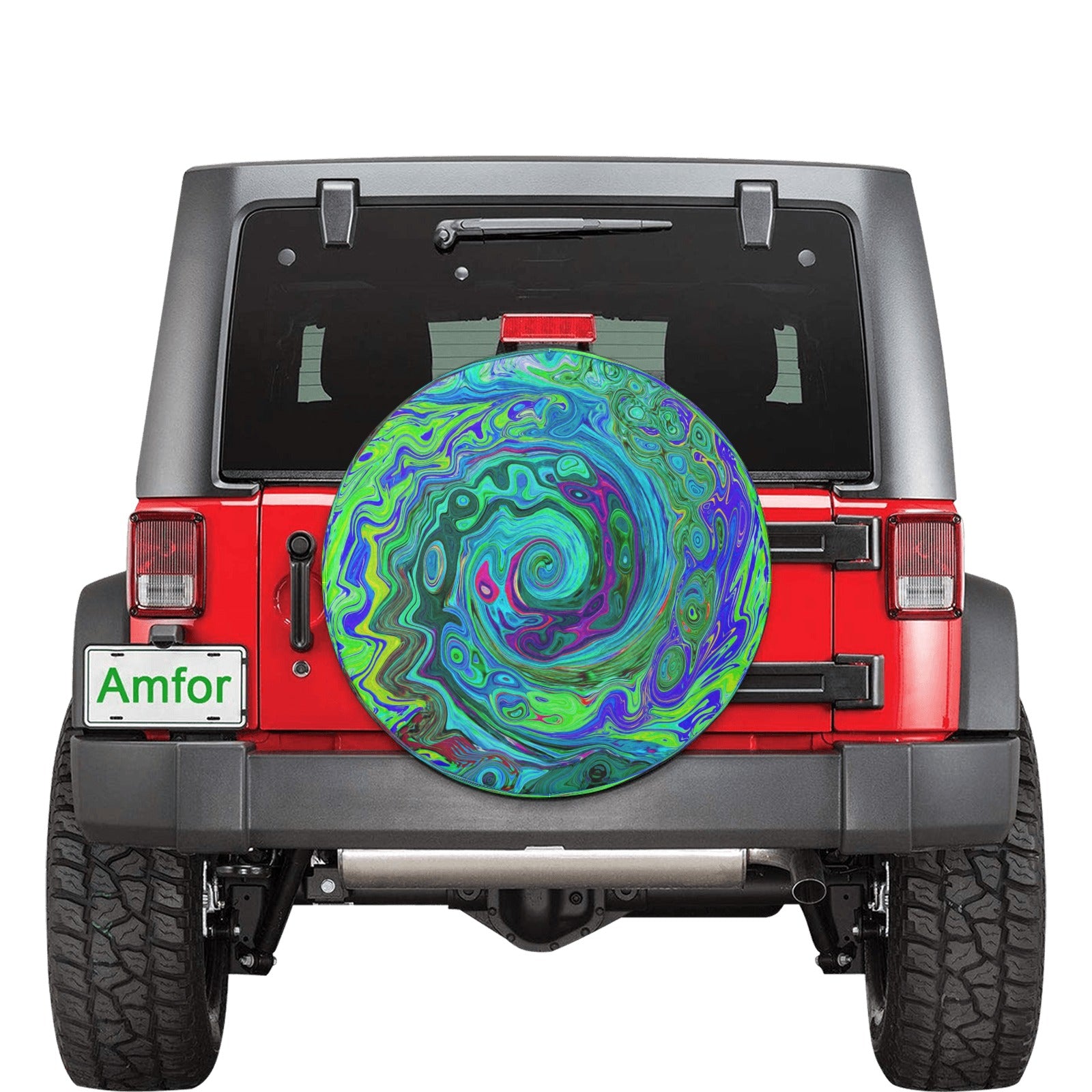 Spare Tire Covers, Groovy Abstract Retro Green and Blue Swirl - Small