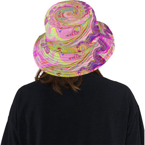 Bucket Hats, Retro Pink, Yellow and Magenta Abstract Groovy Art