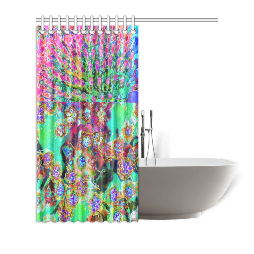 Shower Curtains, Psychedelic Abstract Groovy Purple Sedum - 72 X 72