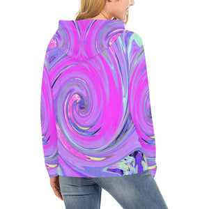 Hoodies for Women, Colorful Hot Pink and Purple Boho Hippie Swirl