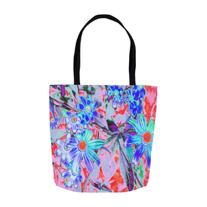 Tote Bags, Retro Psychedelic Aqua Green and Orange Flowers