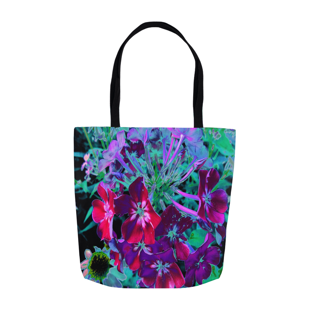 Tote Bags, Dramatic Red, Purple and Pink Garden Flower