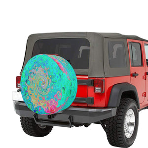 Spare Tire Covers - Large, Groovy Abstract Retro Rainbow Liquid Swirl