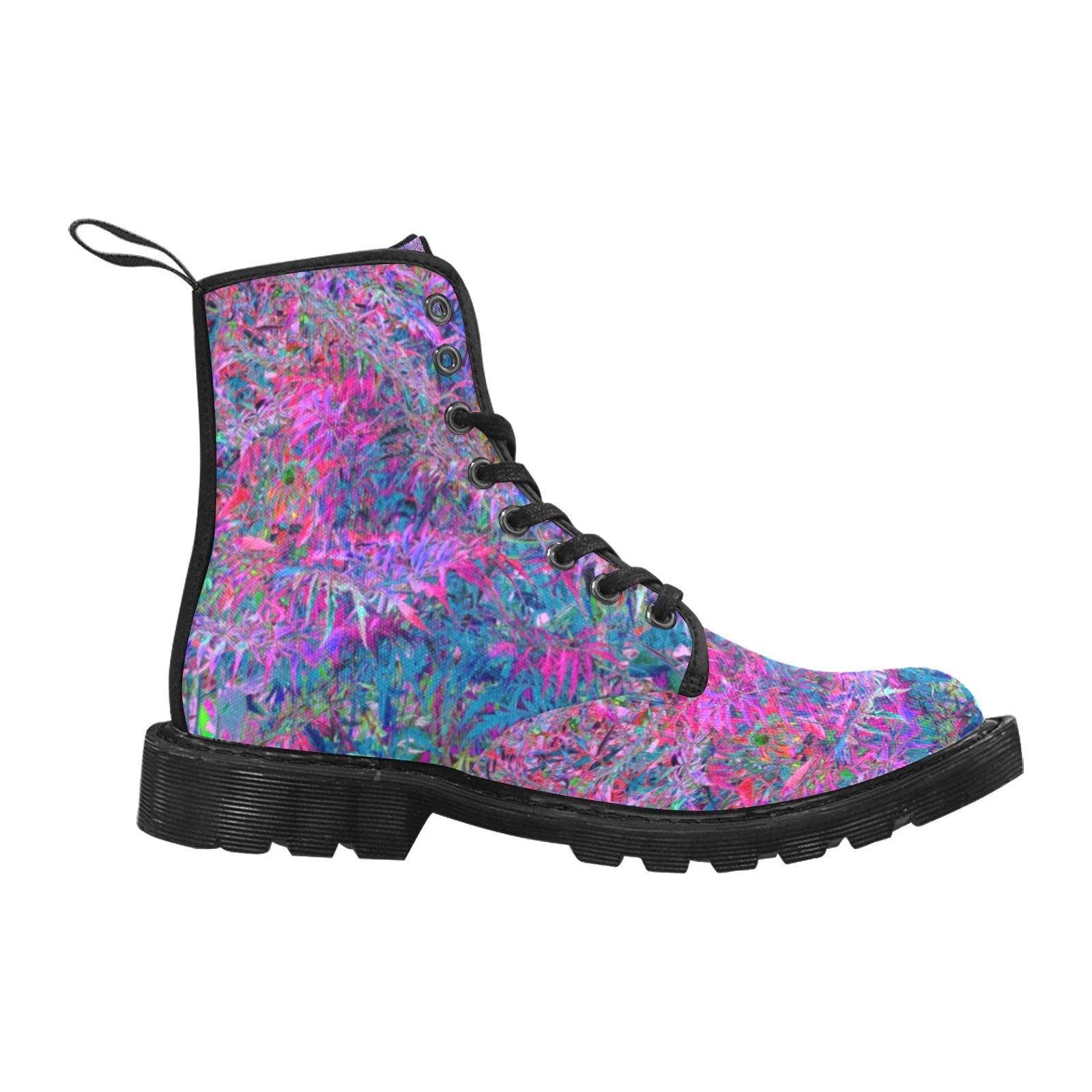 Boots for Women, Abstract Psychedelic Rainbow Colors Foliage Garden - Black