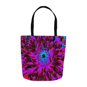 Tote Bags, Dramatic Crimson Red, Purple and Black Dahlia