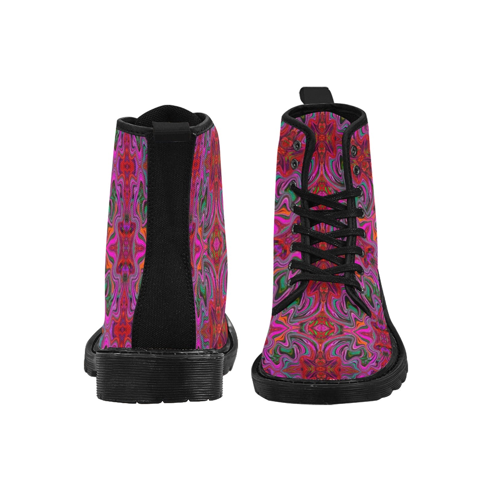 Boots for Women, Cool Trippy Magenta, Red and Green Wavy Pattern - Black