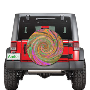 Spare Tire Covers - Groovy Abstract Retro Orange and Green Swirl - Small