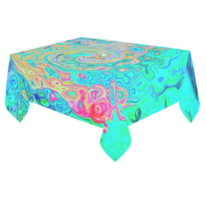 Tablecloths for Rectangular Tables, Groovy Abstract Retro Rainbow Liquid Swirl - 84 X 60"