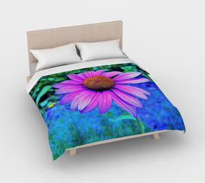 Duvet Covers, Pink and Purple Coneflower on Blue Garden