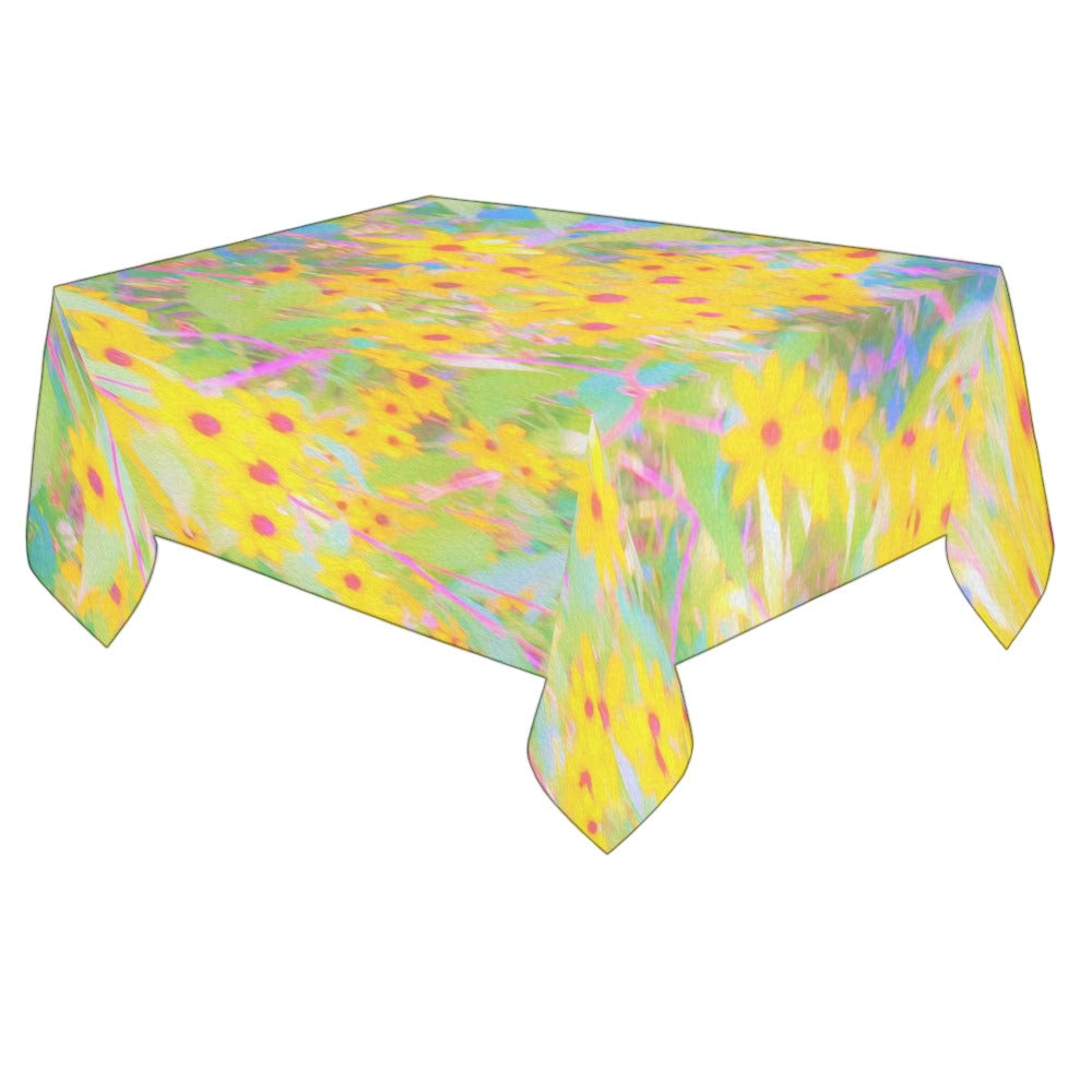 Tablecloths for Rectangle Tables, Pretty Yellow and Red Flowers with Turquoise