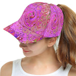 Snapback Hats for Women, Hot Pink Marbled Colors Abstract Retro Swirl