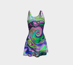 Fit and Flare Dresses, Groovy Abstract Aqua and Navy Lava Swirl