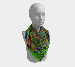 Square Scarves for Women, Groovy Abstract Retro Lime Green and Blue Swirl