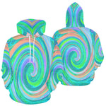 Hoodies for Women, Cool Retro Aquamarine and Coral Liquid Art Swirl