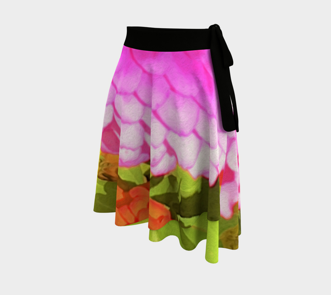 Artsy Wrap Skirt, Pretty Round Pink Zinnia in the Summer Garden