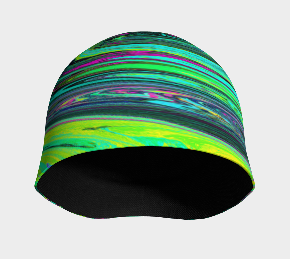 Beanie Hats, Groovy Abstract Retro Green and Magenta Swirl