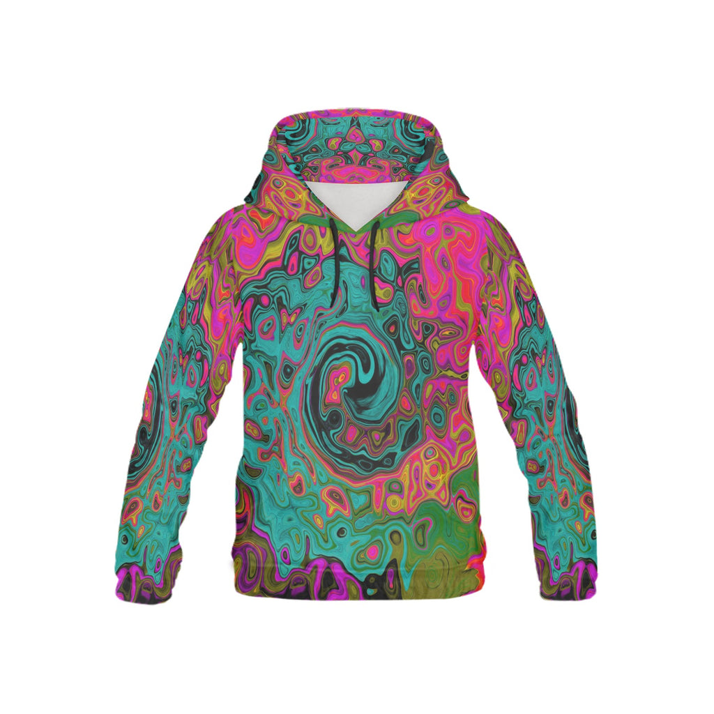 Hoodies for Kids, Trippy Turquoise Abstract Retro Liquid Swirl